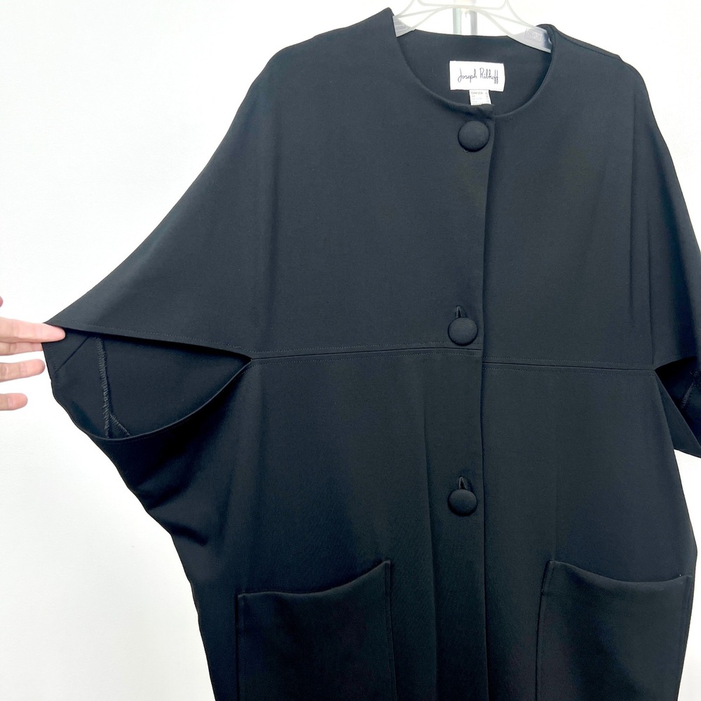 Sz 10- Joseph Ribkoff Black‎ Batwing Short Slv Collarless Cardigan Blazer Jacket - Picture 4 of 11